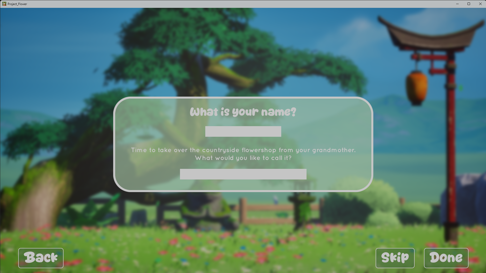 New game screen, final in-engine result